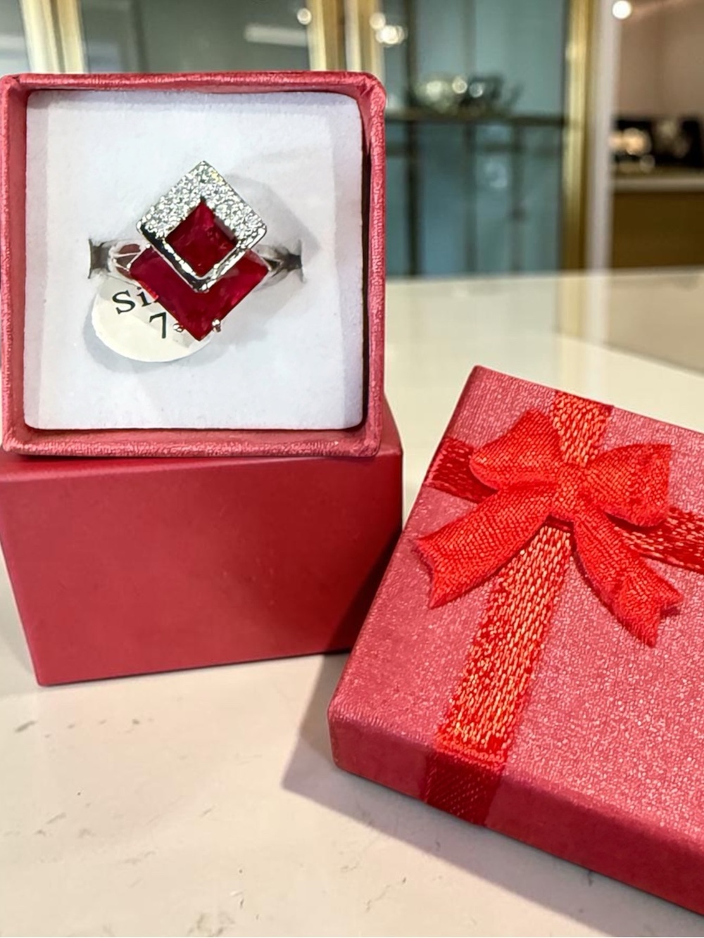 Ruby red zirconia crystal with box